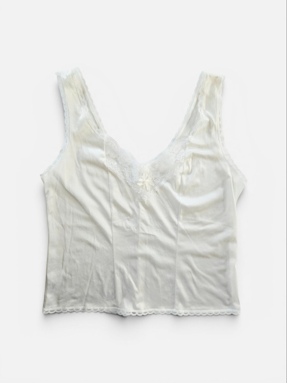 Vintage Sliperfection White Nylon V-Neck Lace Trim Half Slip Tank Top Camisole M